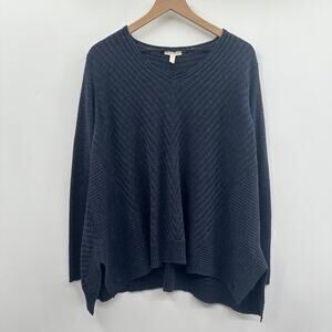 Eileen Fisher Organic Linen Cotton Blend Lightweight Knit Sweater in Navy Size M